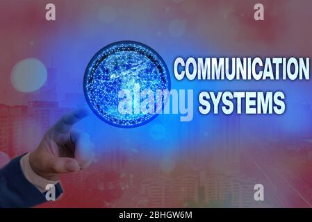 Writing note showing Communication Systems. Business concept for Flow of Information use of Machine to transmit signals Elements of this image furnish Stock Photo