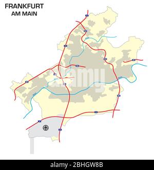simple outline map of the city of Frankfurt am Main, Germany Stock Vector