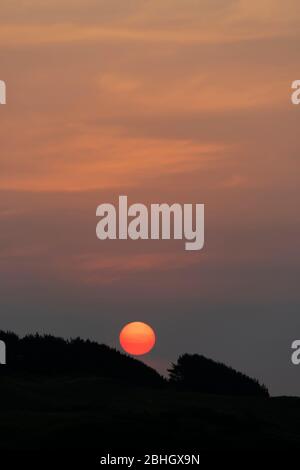 Sunset coloured by smoke from bush fires in Australia, Titahi Bay ...