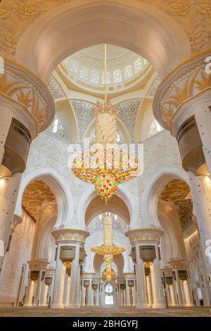 Interior Sheikh Zayed Mosque and biggest in the world chandelier in Abu Dhabi Stock Photo