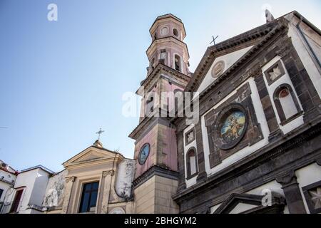 Facade of the church of San Giovanni Battista in Vietri sul Mare, a town on the Amalfi Coast famous for its ceramic works. Stock Photo