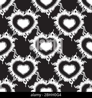 Seamless pattern of hearts on a black background. Vector image Stock Vector