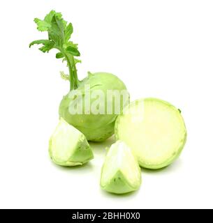 Brussels sprouts and half isolated on white background with clipping path and full depth of field. Stock Photo