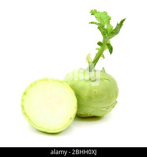 Brussels sprouts and half isolated on white background with clipping path and full depth of field. Stock Photo