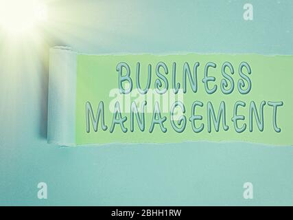 Conceptual hand writing showing Business Management. Concept meaning Overseeing Supervising Coordinating Business Operations Stock Photo