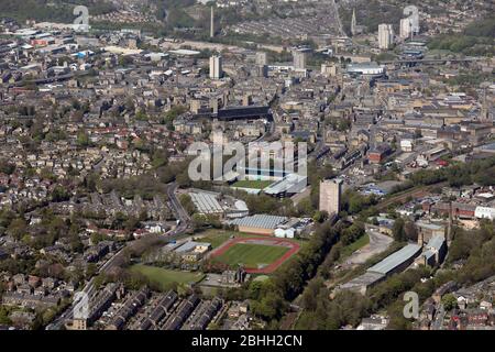 aerial view of the Halifax town centre skyline, West Yorkshire, UK Stock Photo