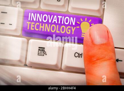 Text sign showing Innovation Technology. Business photo text New Idea or Method of Technical or Scientific nature Stock Photo