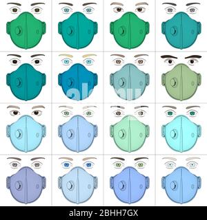 Antiviral surgical masks for anti virus protection with various green colors, vector illustration Stock Vector