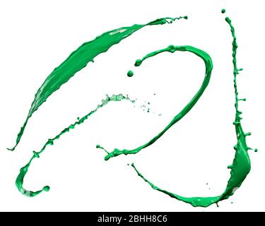 Beautiful green paint splashes isolated on white background Stock Photo