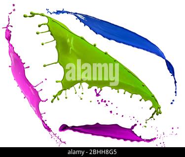 splendid different colors paint splash isolated on white background Stock Photo