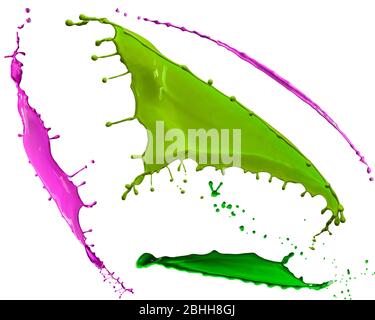 splendid different colors paint splash isolated on white background Stock Photo