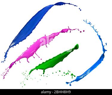 splendid different colors paint splash isolated on white background Stock Photo