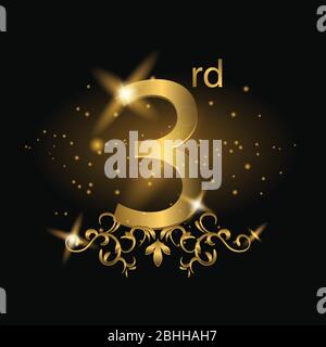 3rd years anniversary celebration. 3rd anniversary logo with gold color, foil, sparkle Stock Vector