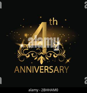 4th years anniversary celebration. 4th anniversary logo with gold color, foil, sparkle Stock Vector
