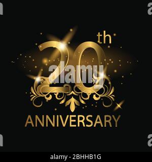 20th years anniversary celebration. 20th anniversary logo with gold color, foil, sparkle Stock Vector