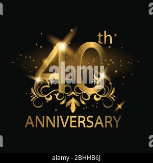 40th years anniversary celebration. 40th anniversary logo with gold color, foil, sparkle Stock Vector