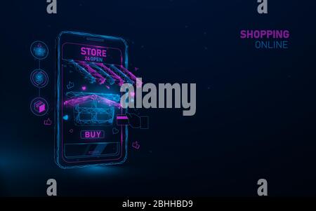 Concept online shopping. Online trading for Mobile application. Digital marketing. modern lifestyle. Low poly and vector illustration Stock Vector
