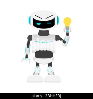 Robot with idea, light bulb, creativve ai. Illustration robot idea, intelligence technology, machine creativity and intelligent vector Stock Vector