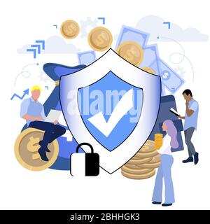 Financial protection and safety, financial saving insurance. Vector illustration. Business insurance, safe and protect money, safety shield, reliable Stock Vector
