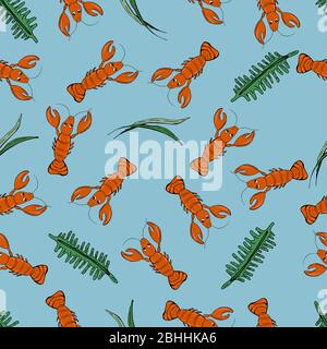 Funny lobsters. Cartoon fishes. Sealife pattern. Stock Vector
