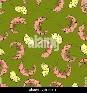 Funny shrimps. Seamless pattern Stock Vector