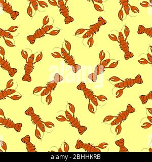 Funny lobsters. Cartoon fishes. Sealife pattern. Stock Vector