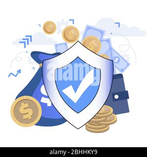 Protect finance transaction and safety finance. Vector protect deposit and secure payment, business protection guarantee illustration Stock Vector