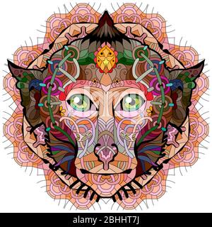 Zentangle monkey head with mandala. Hand drawn decorative vector illustration Stock Vector
