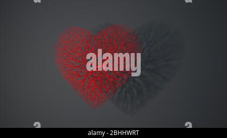 Red heart made out of wires on a dark background. 3D rendering. Stock Photo