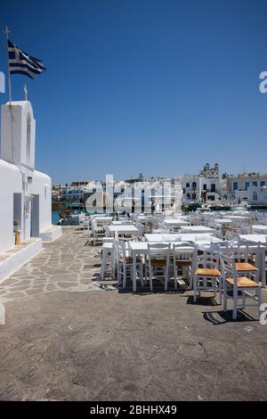 Restaurant of Naoussa, Paros, Greece, Cyclades islands, Southern Europe Stock Photo