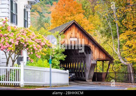 Woodstock, Vermont, USA Middle Covered Bridge. Stock Photo