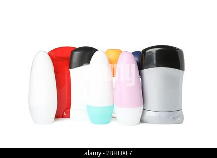 Group of body deodorants isolated on white background Stock Photo