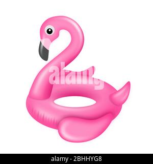 Isolated flamingo swimming ring. Inflatable rubber toy. Stock Vector