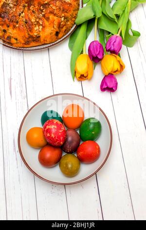 Painted eggs with different colors for Easter Stock Photo