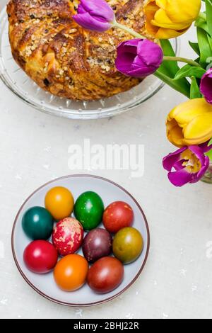 Painted eggs with different colors for Easter Stock Photo