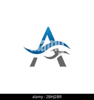 Initial letter A blue and grey color with waves icon logo template design vector image isolated on a white background Stock Vector