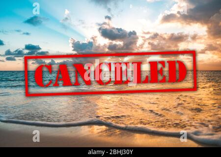ocean, beach and sunset sky, vacation canceled due to corona virus, covid-19 concept Stock Photo