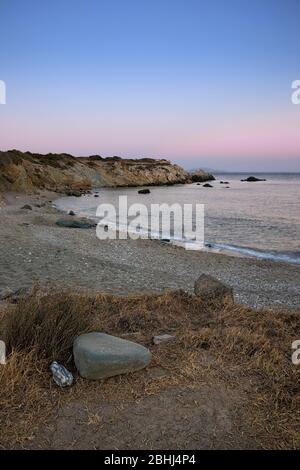 Sunset at Lodandonis beach, Tsoukalas, Paros, Greece, Cyclades islands, Southern Europe Stock Photo