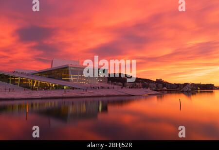 Opera house at sunset in Oslo, Norway Stock Photo