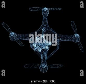 Drone of luminous lines and dots. 3d illustration on a black background Stock Photo