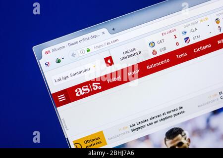 Ryazan, Russia - April 29, 2018: Homepage of As website on the display of PC, url - As.com. Stock Photo