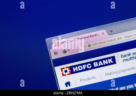 Ryazan, Russia - April 29, 2018: Homepage of HDFC bank website on the display of PC, url - hdfcbank.com.