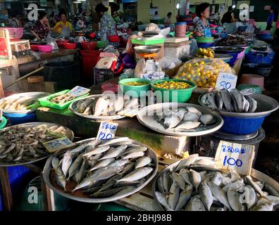 The photo of Early morning fish market in the rural area of Thailand. Hua Hun, Thailand April 30, 2018 Stock Photo