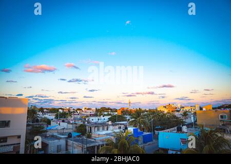 Rooftop sunset in a hostel in Playa del Caemen, Mexico Stock Photo