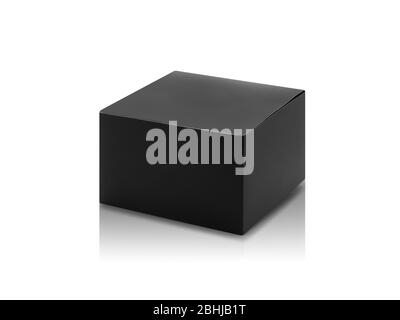Black box product packaging in side view isolated on white background with clipping path. Stock Photo