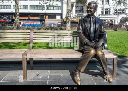 A brass statue of Mr Bean in Leicester Square in central London Stock Photo
