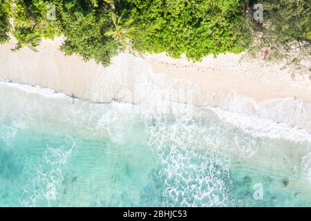 Seychelles Takamaka beach Mahe island copyspace nature vacation drone view aerial photo landscape Stock Photo