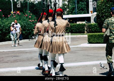 Athens Greece August 28, 2019 View of the changing of the guard at the tomb of the unknown soldier in Athens in the afternoon Stock Photo