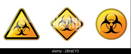 Biohazard sign. Set of biohazard danger signs. Vector illustration. Warning symbols. Yellow hazard sign Stock Vector