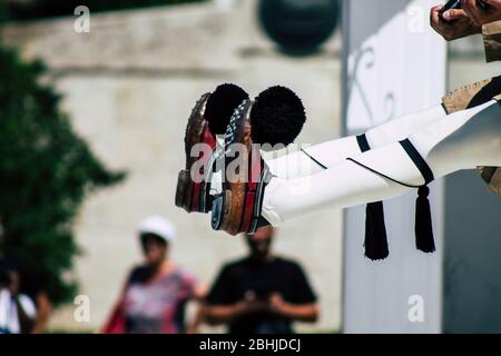 Athens Greece August 28, 2019 View of the changing of the guard at the tomb of the unknown soldier in Athens in the afternoon Stock Photo